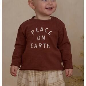 Rylee & Cru Baby Brown Peace On Earth Raw Edge Long Sleeve Tee Size 6-12 M